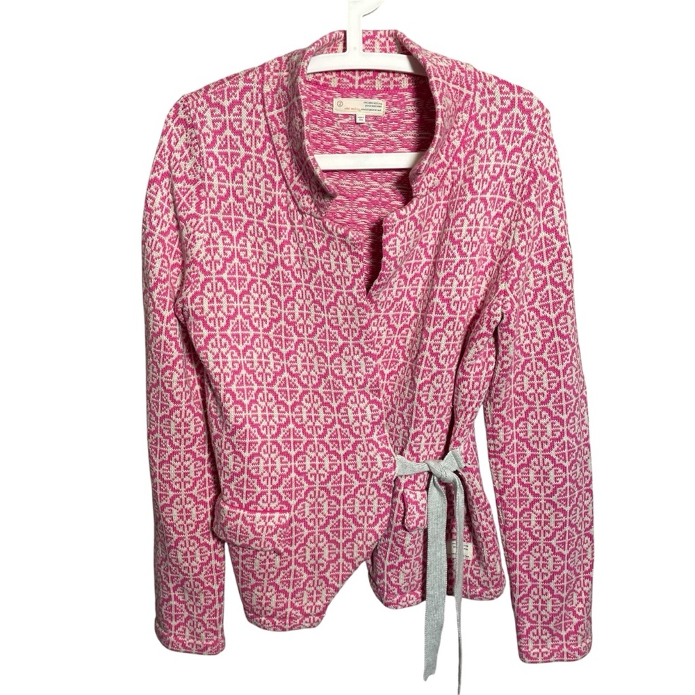 Odd Molly Cardigan Size 2 Pink Cotton Knit Fair Isle Wrap Tie Sweater 233